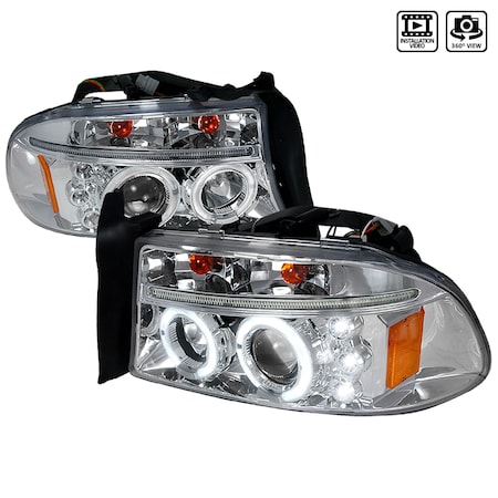 97-04 Dodge Dakota Halo LED Projector Chrome